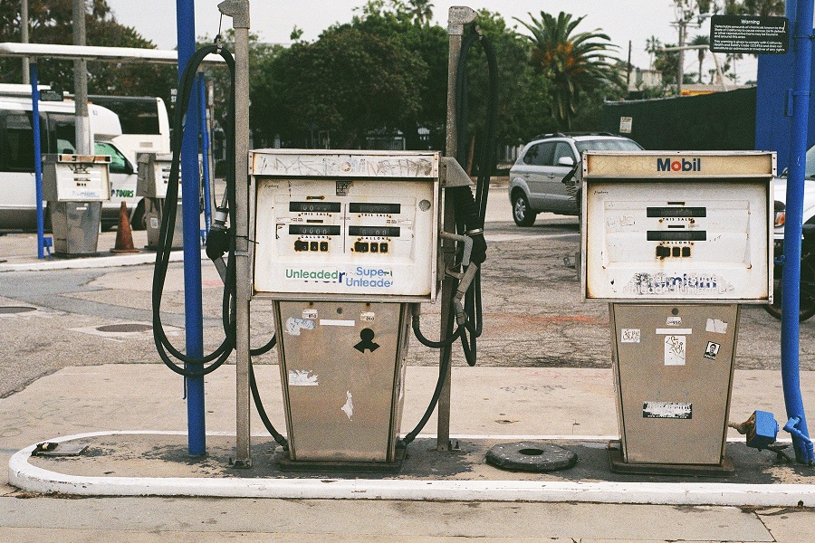 A typical gas station with unleaded gasoline